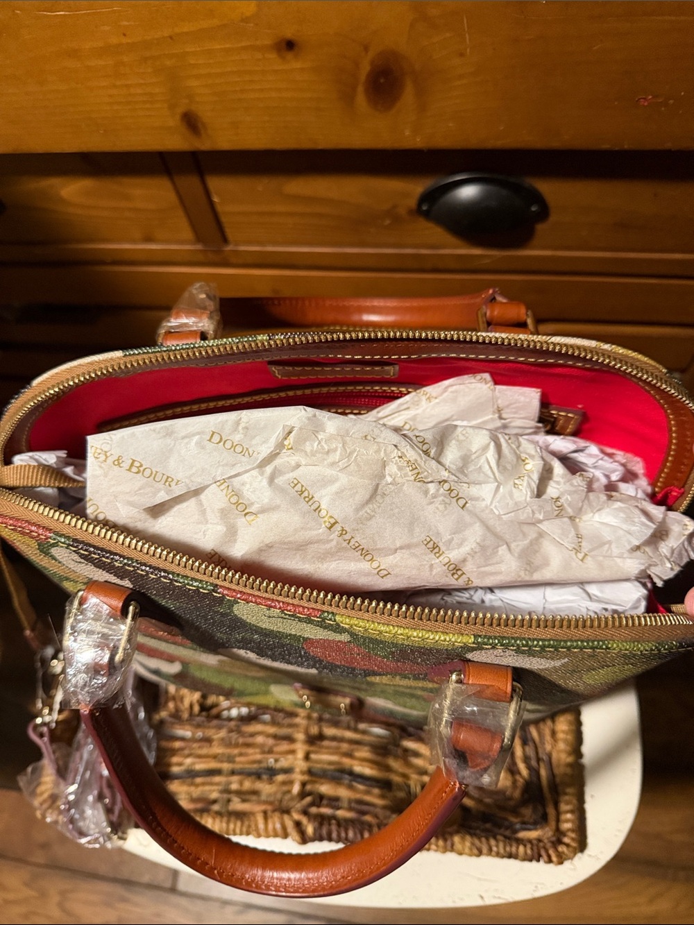 Dooney & Bourke Multicolor Camo Duck-Print Satchel with Tan Leather Trim BNWT - Picture 5 of 10
